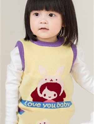 芬亞爾F363純棉針織小兔圓點(diǎn)蓬蓬袖百搭淑女小清新背心童裝