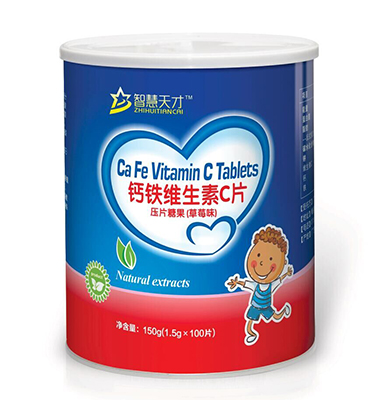 智慧天才鈣鐵維生素C片壓片糖果(草莓味)