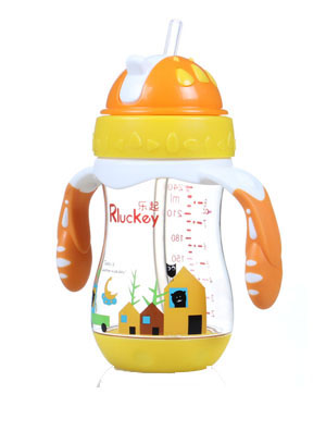 樂起PPSU歪嘴帶吸管水壺240ml橙色