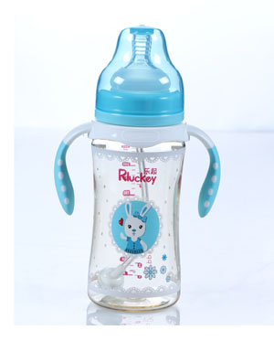 樂起PPSU帶柄防摔寬口徑奶瓶300ml藍色