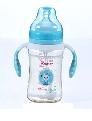 樂起PPSU帶柄透明防摔寬口徑奶瓶藍色