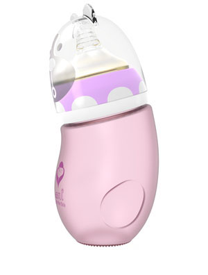 母貝兒新生嬰兒包膠玻璃奶瓶粉紅色