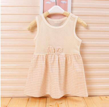 夏款簡約網眼0-2歲有機棉彩棉純棉嬰幼兒童裙寶寶背心拼色公主裙