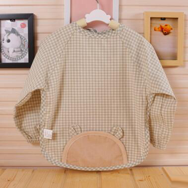 帶口袋防水天然有機彩棉寶寶反穿罩衣兒童圍衣寶寶喂飯吃飯衣服